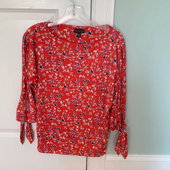 The Limited Orange and Blue Floral Boatneck Blouse, Open Sleeves, Size XS - Picture 1 of 3